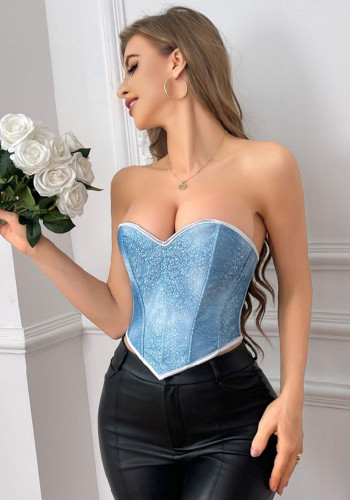 Summer Women's Sexy Outdoor Heart-Shaped Blue Sequin Corset Top