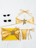 Summer Women's Starfish Decor Low-Neck Tight-Fitting Three-Piece Swimsuit