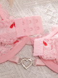 Women's Valentine Heart Print Lace Underwire Push-Up Bikini Lingerie Set