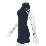 Women's Solid Color One-Shoulder Ruched Bodycon Short Dress