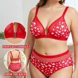 Women's Sexy Heart Print Plus Size Wireless Bra Set