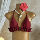 Women's Solid Color Sexy Mesh Skirt Three-Piece Bikini Swimsuit