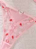 Women's Valentine Heart Print Lace Underwire Push-Up Bikini Lingerie Set