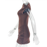 Women's Solid Color One-Shoulder Ruched Bodycon Short Dress