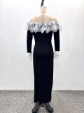 Women's Chic Sexy Off-Shoulder Lace Patchwork Bodycon Long Dress