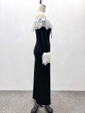 Women's Chic Sexy Off-Shoulder Lace Patchwork Bodycon Long Dress