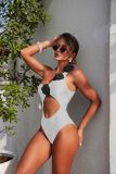 Women's Fashion Sexy Solid Color Cutout One-Piece Swimsuit