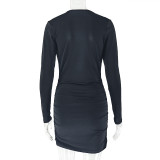 Women's Sexy Deep V-Neck Long Sleeve Bodycon Evening Dress