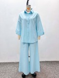Women's Plus Size Casual Long Sleeve Turndown Collar African Two-Piece Pants Set
