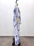 Women's Plus Size Casual Tie-Dye Turndown Collar African Two-Piece Pants Set