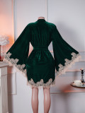 Women's Velvet Lace Patchwork Robe Nightdress
