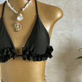 Women's Solid Color Sexy Mesh Skirt Three-Piece Bikini Swimsuit