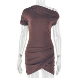 Women's Solid Color One-Shoulder Ruched Bodycon Short Dress