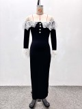 Women's Chic Sexy Off-Shoulder Lace Patchwork Bodycon Long Dress