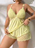 Plus Size Lace Pajama Set Sheer Camisole Shorts