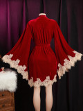 Women's Velvet Lace Patchwork Robe Nightdress