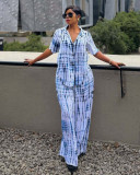 Women's Plus Size Casual Tie-Dye Turndown Collar African Two-Piece Pants Set