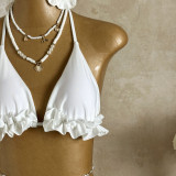 Women's Solid Color Sexy Mesh Skirt Three-Piece Bikini Swimsuit