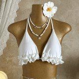 Women's Solid Color Sexy Mesh Skirt Three-Piece Bikini Swimsuit