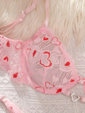 Women's Valentine Heart Print Lace Underwire Push-Up Bikini Lingerie Set