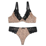 Women's Sexy Leopard Print Plus Size Lace Bra Set