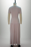 Women Spring Solid Scarf Collar Short-Sleeve Elegant Dress