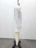 Women Solid Turndown Collar Shirt Casual Shorts Two-Piece Set