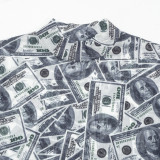 Women High-Neck Long-Sleeve All-Over Dollar Print Mesh See-Through Bodysuit