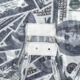 Women High-Neck Long-Sleeve All-Over Dollar Print Mesh See-Through Bodysuit