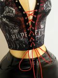 Women Sweet and Sexy Lace-Up Crop Top Printed Vest