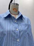 Plus Size Women Casual Turndown Collar Striped Shirt and Pants Two-Piece Set