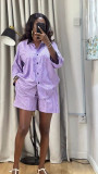 Plus Size Women Long-Sleeved Turndown Collar Patchwork Color Block Striped Shirt and Pants Two-Piece Set
