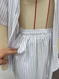 Women Casual Striped Short-Sleeved Shirt and Pants Two-Piece Set