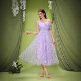 Women purple lace evening dress
