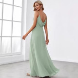 Women Wedding Solid Pleated Slip Dress with Thin Straps Backless