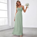 Women Wedding Solid Pleated Slip Dress with Thin Straps Backless