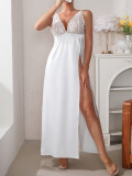 Plus Size Women Satin Lace Slit Strap Dress