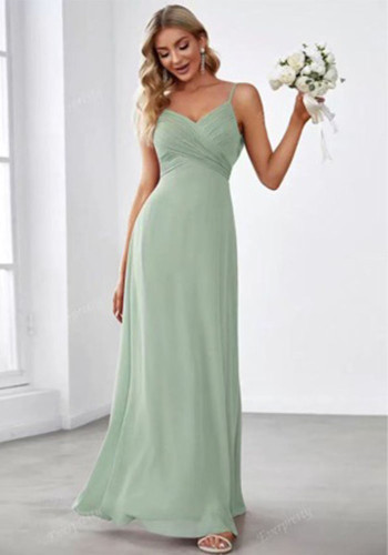 Women Wedding Solid Pleated Slip Dress with Thin Straps Backless