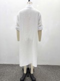 African Women Solid Long-Sleeved Elegant Slit Maxi Dress