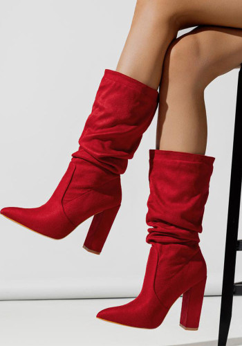 Women pointed-toe chunky heeled winter boots
