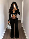 Women Autumn Black Bell Bottom Pants