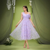 Women purple lace evening dress
