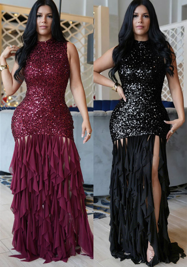 Women Elegant Sexy Sequined Mesh Patchwork Dress