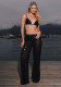 Women Spring/Summer Bikini V-Neck Sexy Sequined Top and Wide-Leg Pants Two-Piece Set