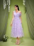 Women purple lace evening dress
