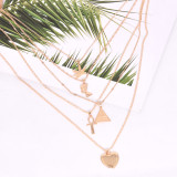 Women metal leaf pyramid heart pendant necklace