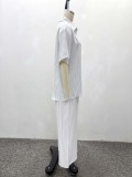 Women Casual Striped Short-Sleeved Shirt and Pants Two-Piece Set