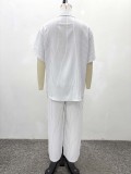 Women Casual Striped Short-Sleeved Shirt and Pants Two-Piece Set