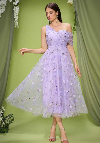 Women purple lace evening dress