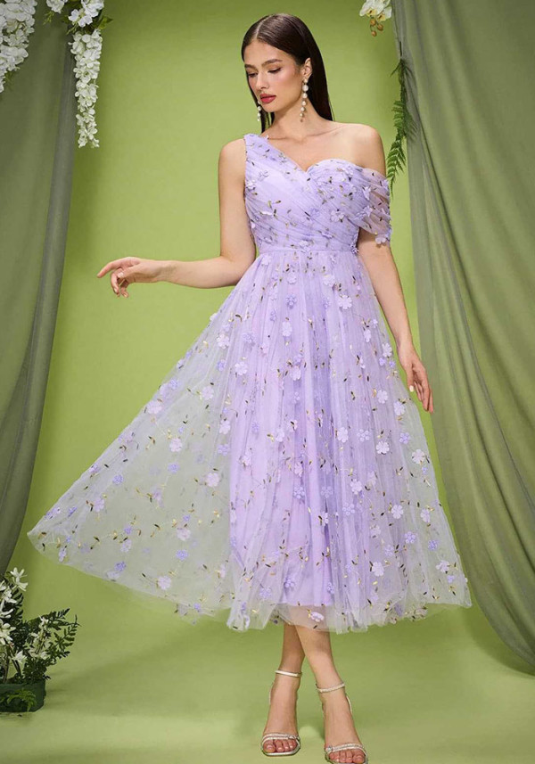 Women purple lace evening dress